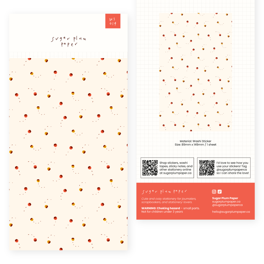 Ladybug Pattern - Washi Sticker Sheet