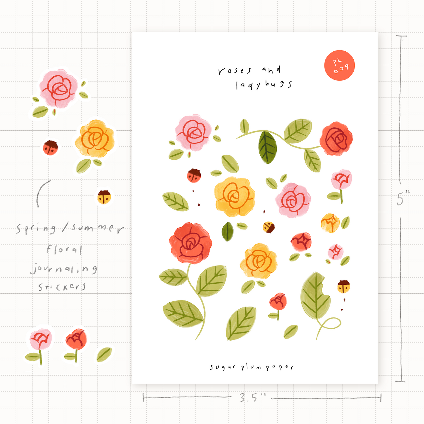 Roses & Ladybugs - Sticker Sheet