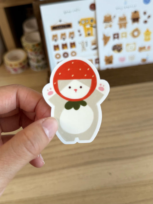 Mofusand-Inspired Strawberry Cat Vinyl Sticker
