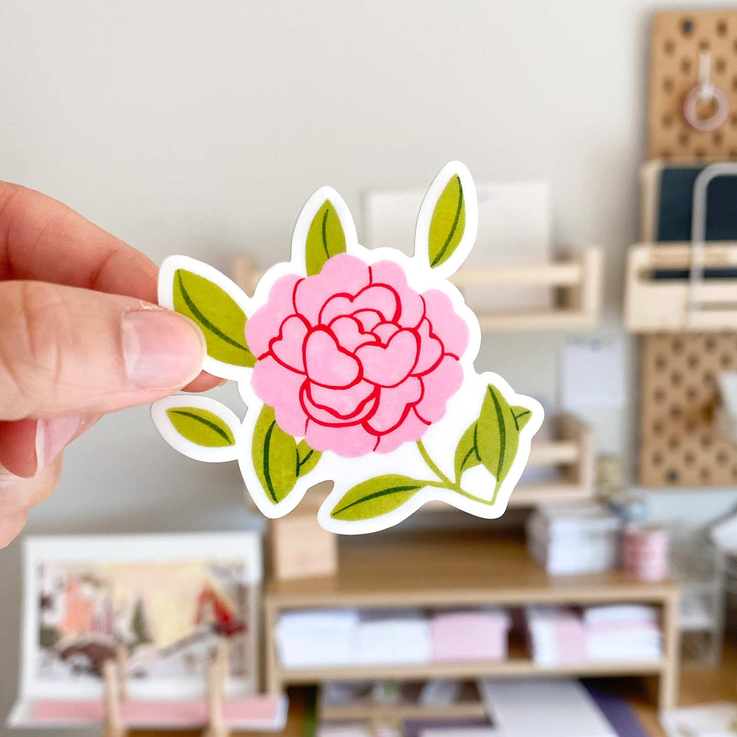 Pink Peony - Waterproof Vinyl Sticker - 2.16 X 2.3"