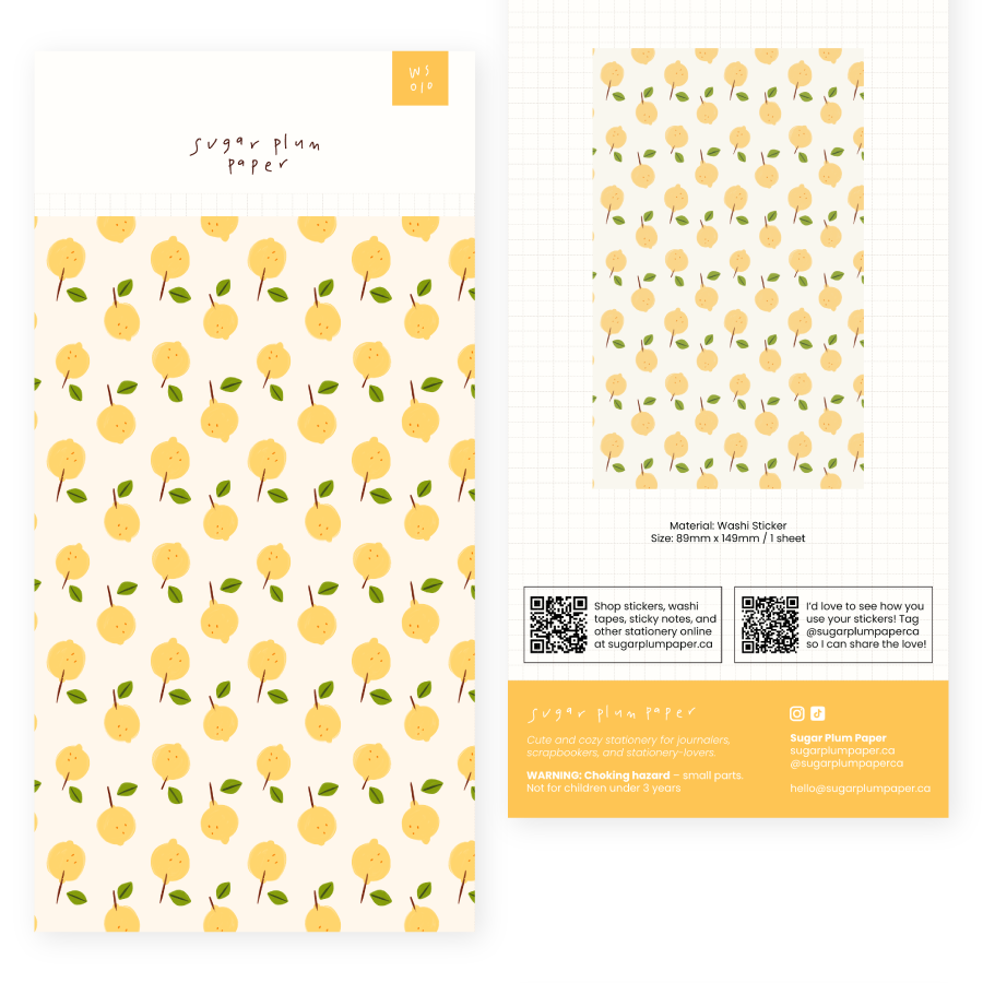 Lemon Drop Pattern - Washi Sticker Sheet