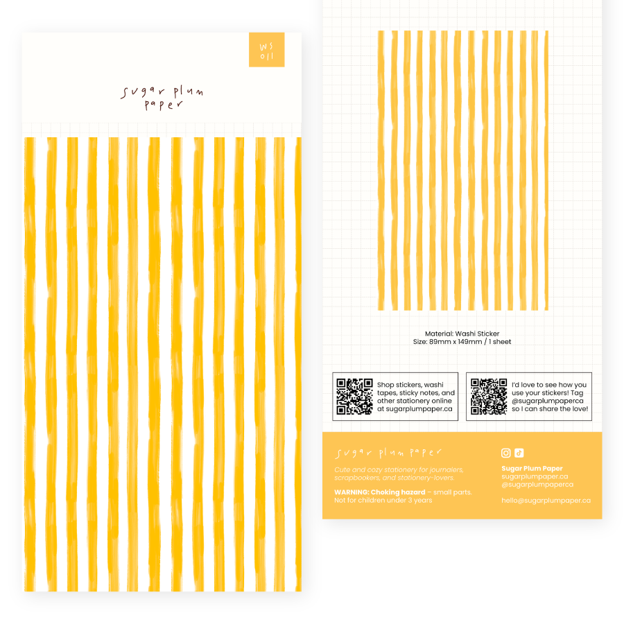 Yellow Stripe Pattern - Washi Sticker Sheet