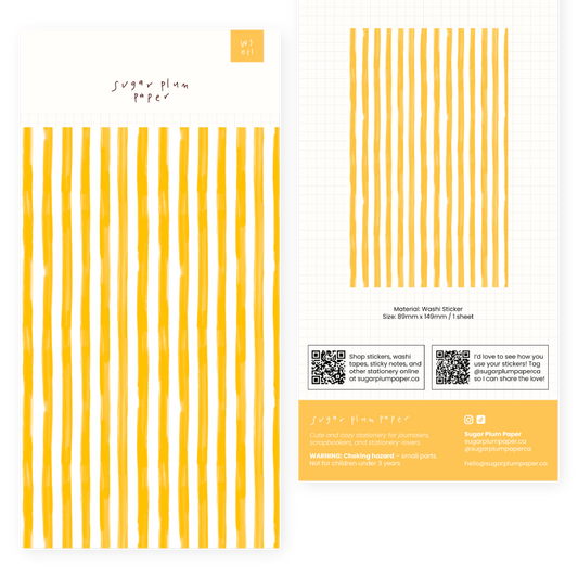 Yellow Stripe Pattern - Washi Sticker Sheet