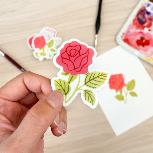 Rose - Waterproof Vinyl Sticker - 1.8 X 2.07"
