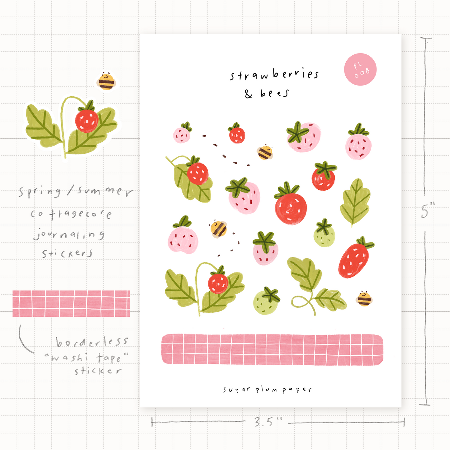 Strawberries & Bees - Sticker Sheet