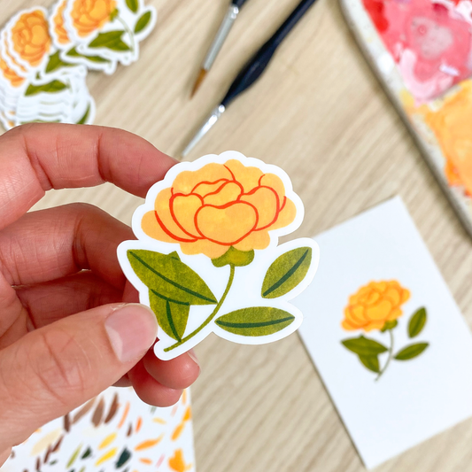 Yellow Peony - Waterproof Vinyl Sticker - 2.76 X 1.8"